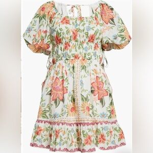Farm Rio Bloom Garden Cotton Blend Mini Dress Size S Small